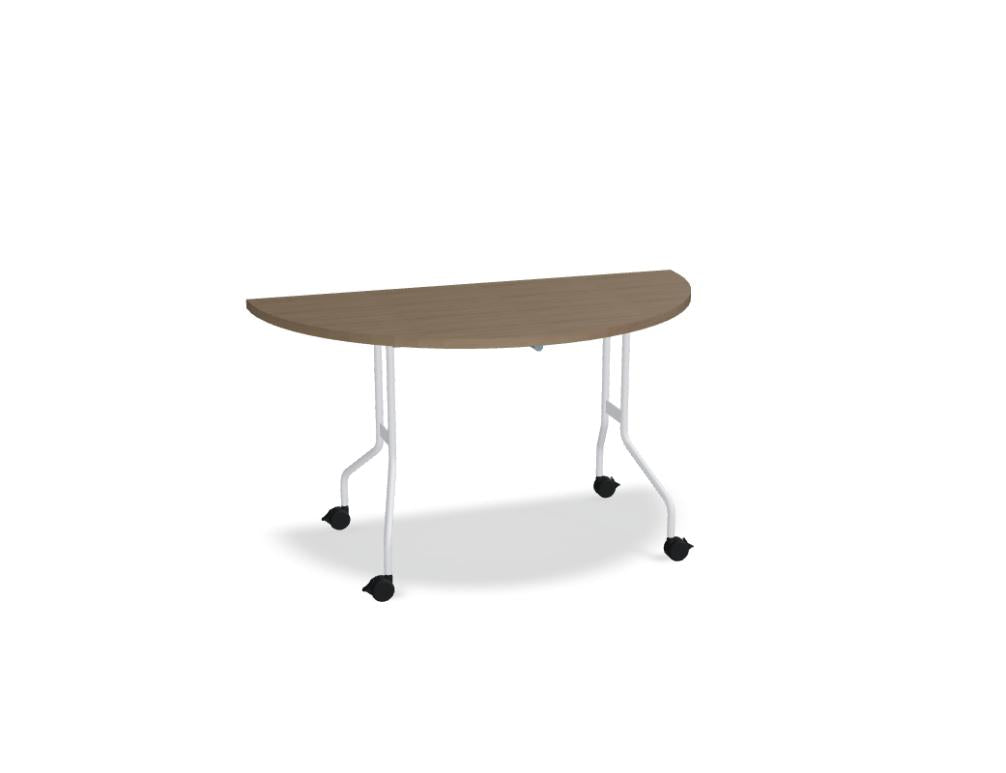 Bild eines Easy PFT06 Klapptischs der Konferenztisch-Kategorie von Mdd, geöffnet oder teilweise aufgeklappt in moderner Büro- oder Konferenz-Umgebung, Holzoptik, klare Linien, kompakte Form, geeignet für flexible Meetings und Präsentationen.