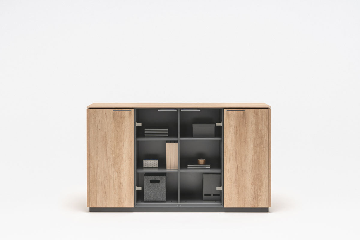 Vitrine Status von Mdd in Anthrazit mit Glastür und Aluminiumgriffen