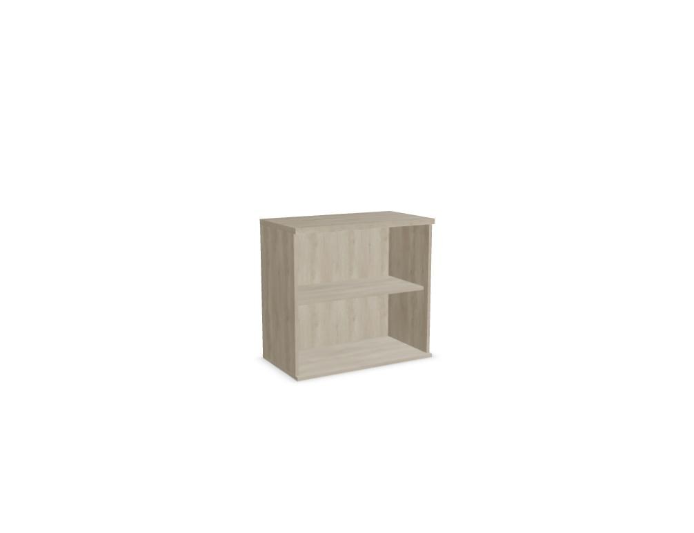 Aufsatzschrank mit Flügeltüren, Front in Eiche Natur, Korpus Weiss Pastell, Melaminplatte, für Büromöbel-Aufbau geeignet.