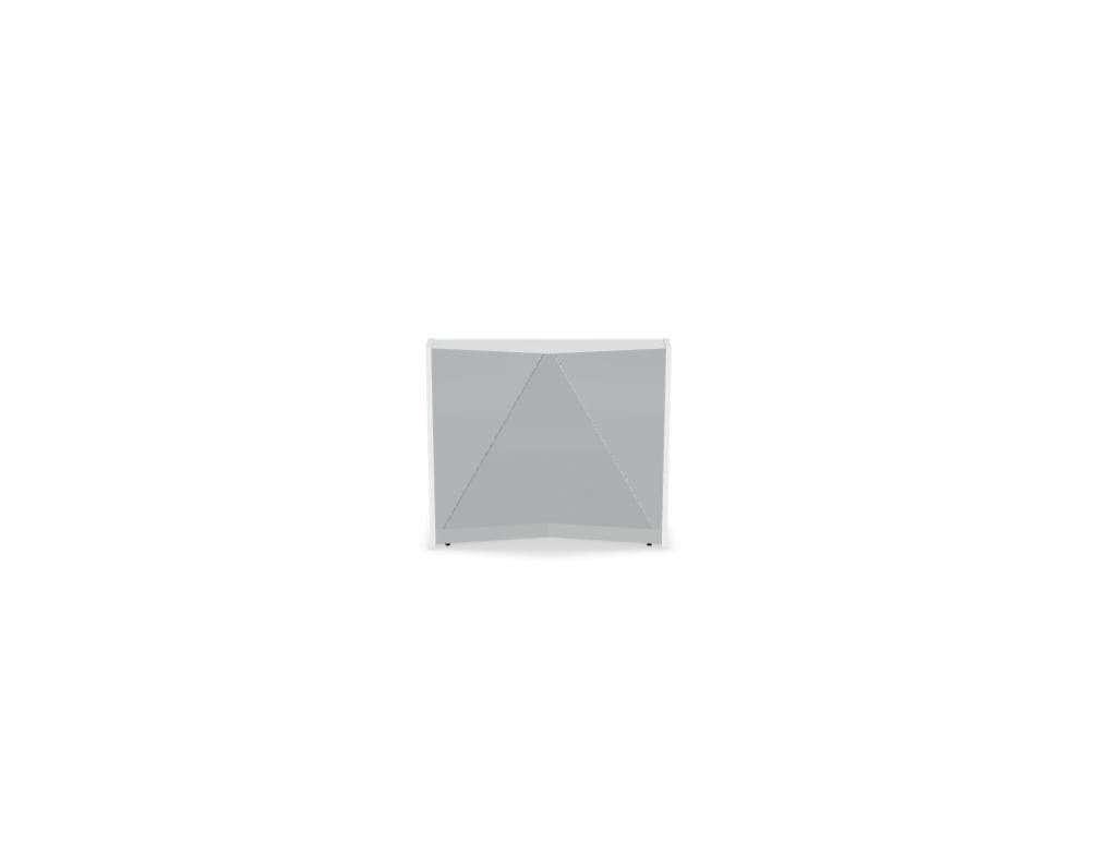 Modulare Empfangstheke Alpa aus schwarzem Glas mit Aluminiumsockel und LED-Beleuchtung, bestehend aus mehreren zusammenstellbaren Elementen.
