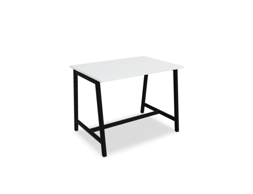 Hochwertiger Stehtisch Ogi M PSM724 von Mdd in heller Holzoptik mit rundem schwarzen Metallgestell, geeignet als Hochtisch für moderne Büro- oder Lounge-Bereiche.