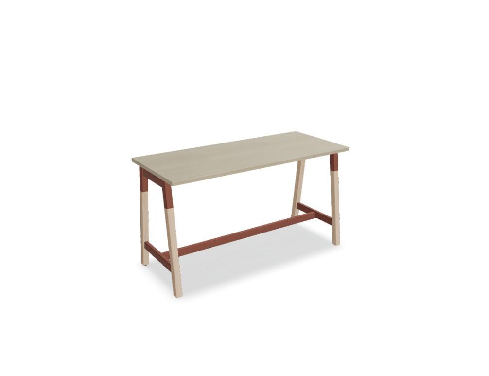 Stehtisch Ogi W von Mdd mit Tischplatte in Honigeiche, schwarzem Metallgestell und Beinen aus Eschenholz, minimalistische Formgebung.