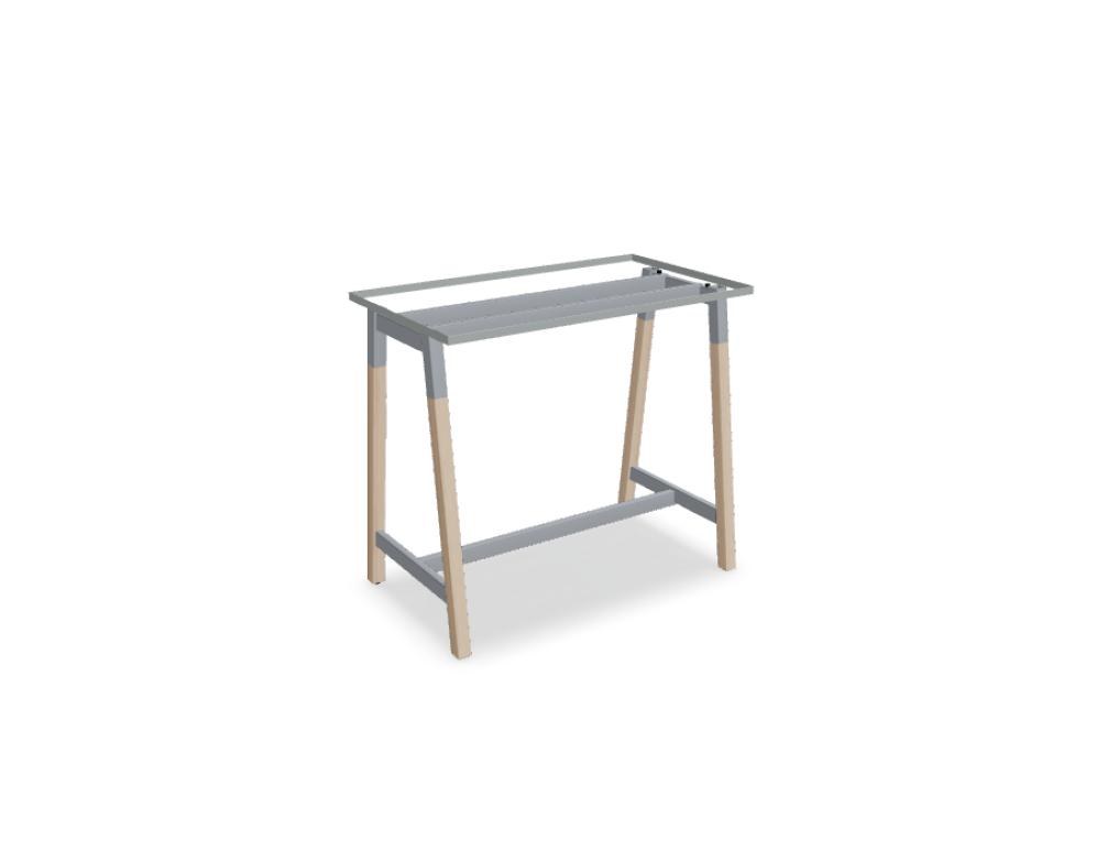 Stehtisch Ogi W von Mdd mit Tischplatte in Honigeiche, schwarzem Metallgestell und Beinen aus Eschenholz, minimalistische Formgebung.