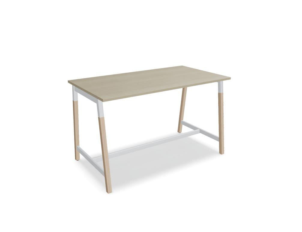 Bild zeigt den Ogi W PSD728 Stehtisch (Hochtisch) von MDD, silbernes Gestell, heller Holztischplatte, modernes minimalistisches Design, geeignet für Bar- oder Stehtisch-Setup.