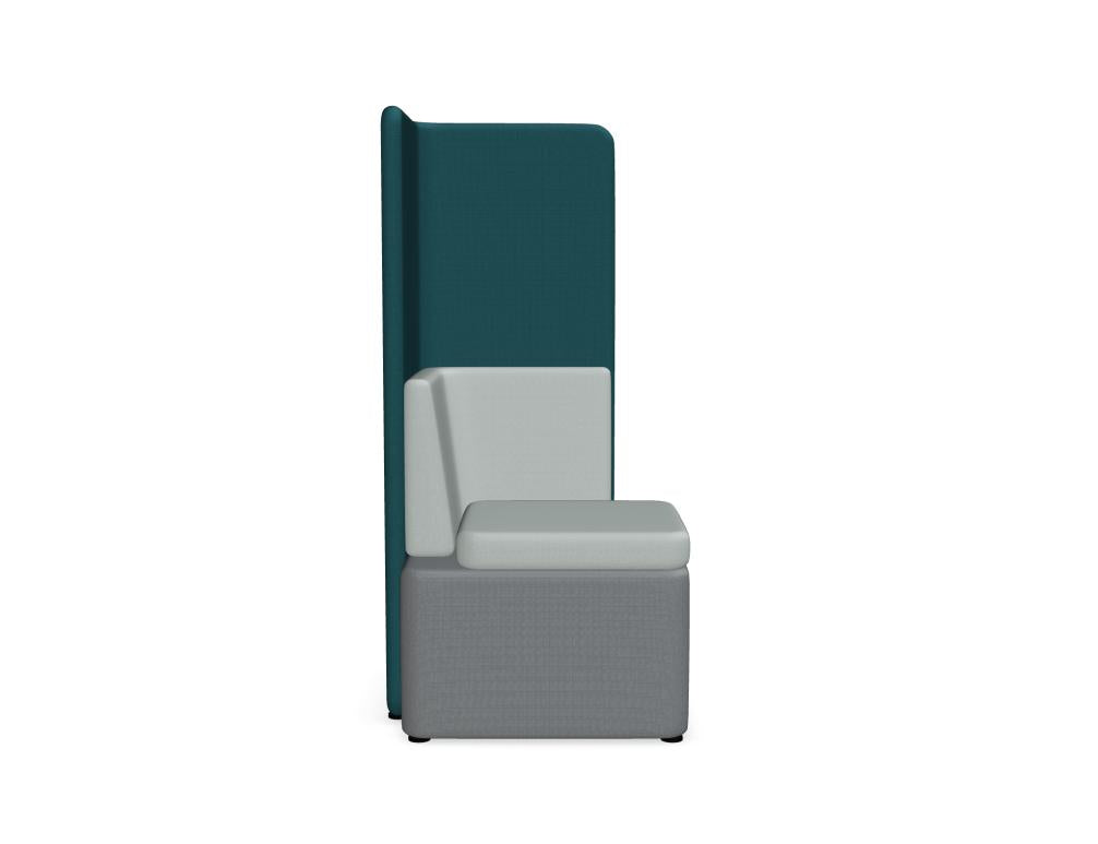 Moderner, modularer Kaiva KAV1 Sessel im hellen Ambiente, fokussiert auf klare Linien, gepolstertes Sitzmöbel in Grau-Beige, flexibel kombinierbar