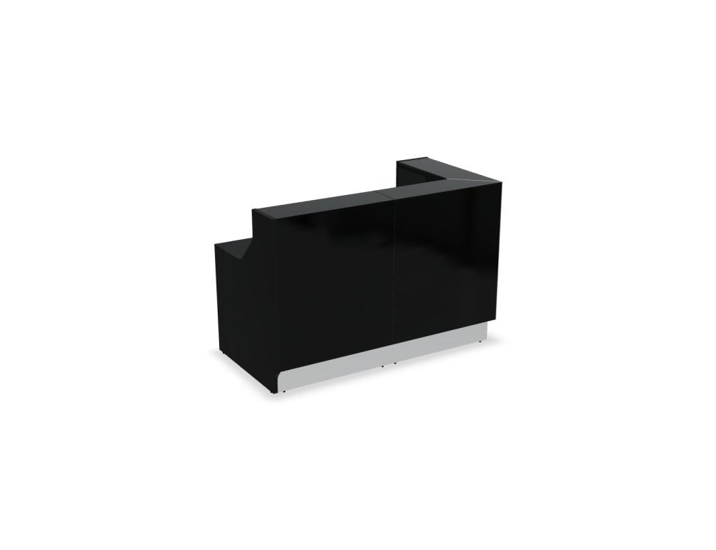 Modulare Empfangstheke Linea LIN37P in dezentem, grau-beigem Finish mit schlanken Linien, integrierten Arbeitsflächen und leichter Frontgestaltung