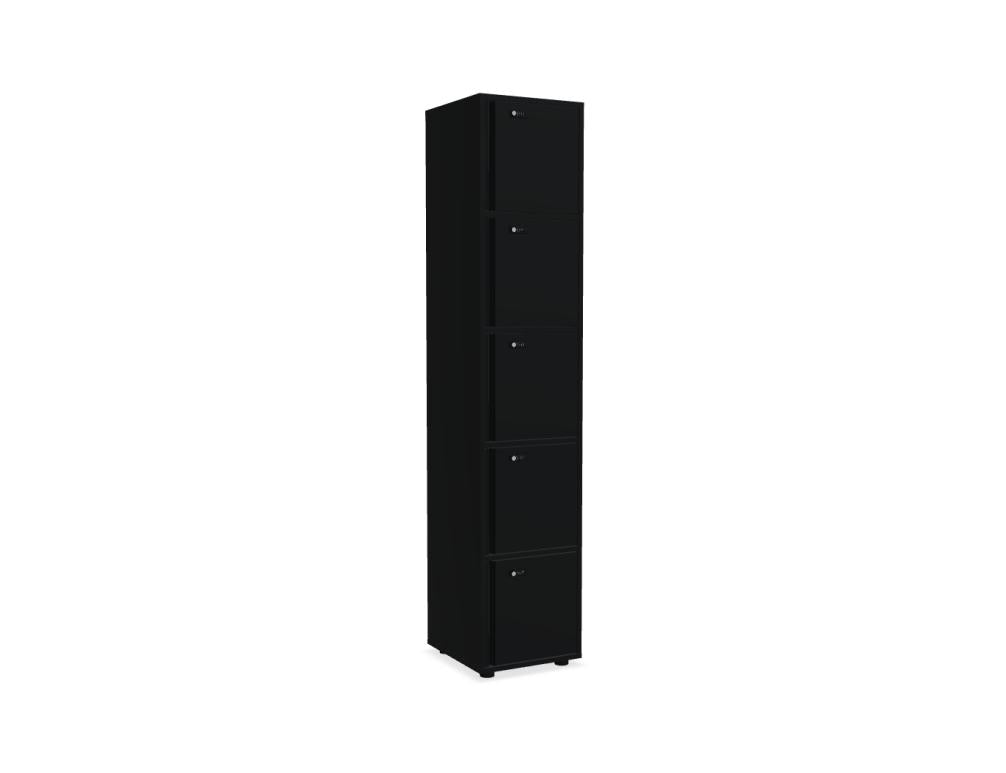 Roter matt lackierter Schliessfachschrank Locker Plus von Mdd aus Melaminplatte mit Aluminium-Kantengriffen und Patentschloss.