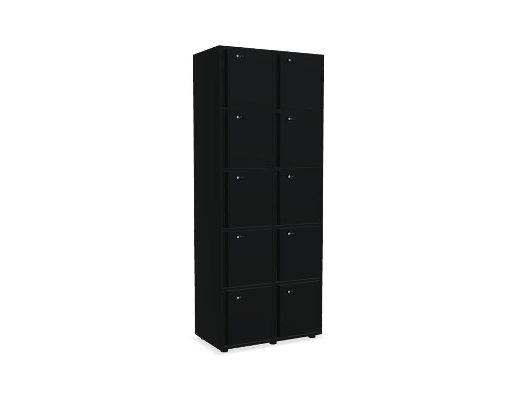 Roter matt lackierter Schliessfachschrank Locker Plus von Mdd aus Melaminplatte mit Aluminium-Kantengriffen und Patentschloss.