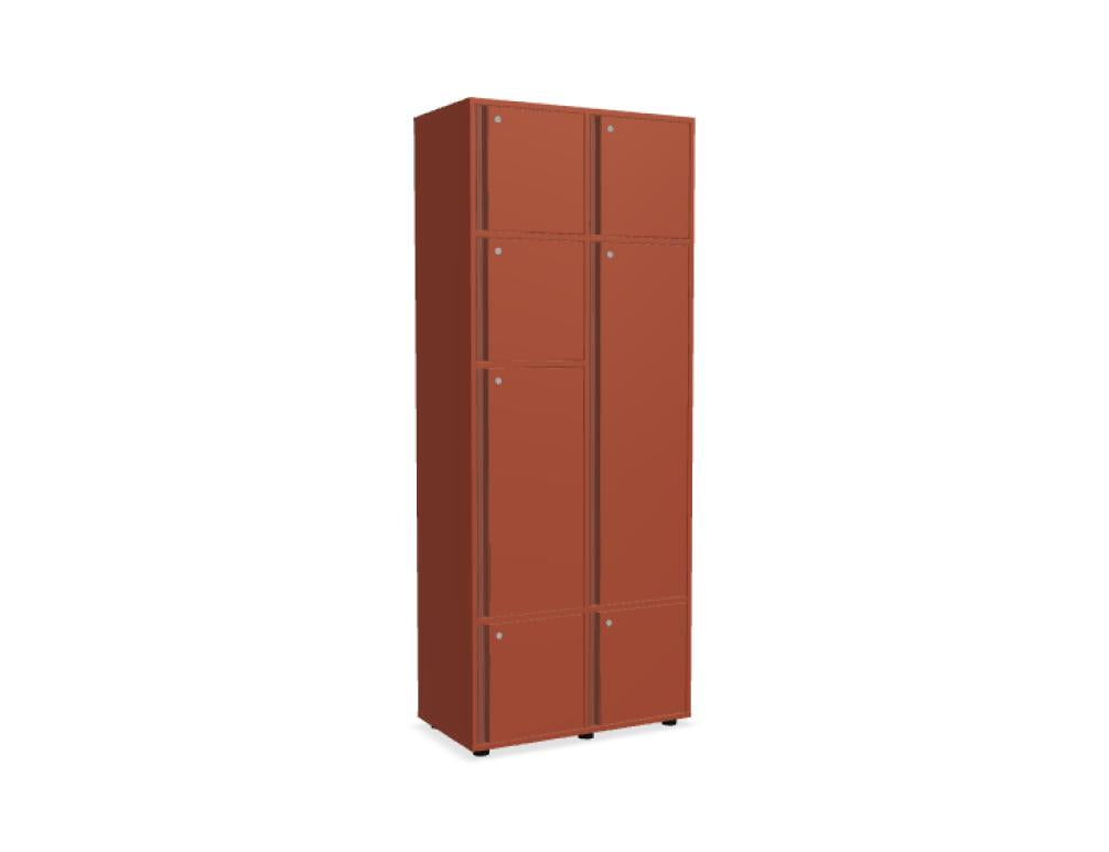 Büroschrank Locker Plus von Mdd aus rot mattem Melamin mit Aluminium-Kantengriff, integrierten Türgriffen und höhenverstellbaren Füssen