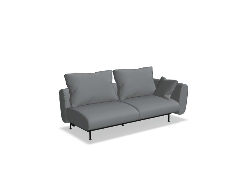 Modulares Sofa Lotus von Mdd in Dunkelgrau mit gepolsterter Rückenlehne, breiten Armlehnen und schwarzen Metallfüssen, frontale Sitzansicht.