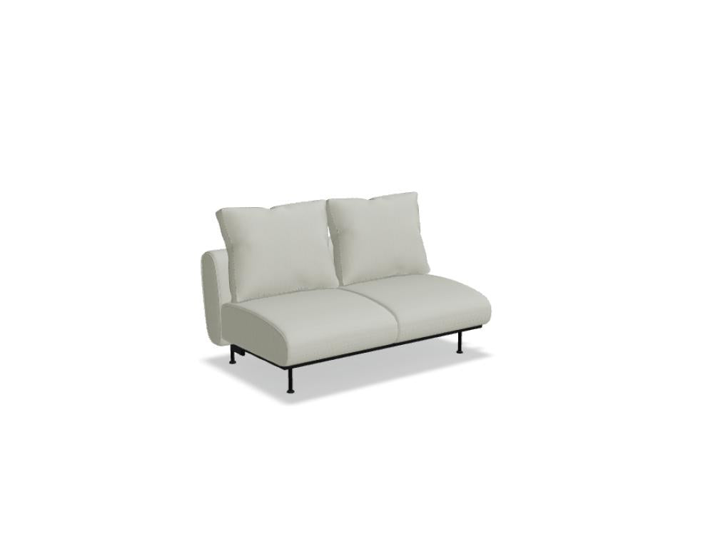 Modulares Sofa Lotus von Mdd in Dunkelgrau mit gepolsterter Rückenlehne, breiten Armlehnen und schwarzen Metallfüssen, frontale Sitzansicht.