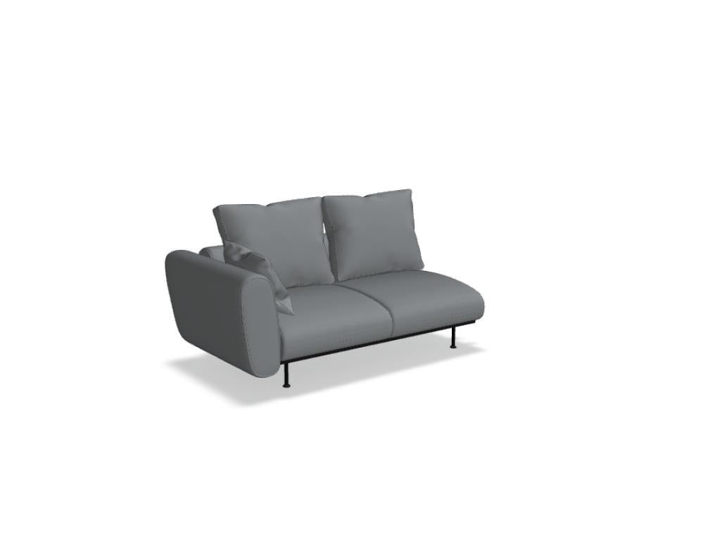 Modulares Sofa Lotus von Mdd in Dunkelgrau mit gepolsterter Rückenlehne, breiten Armlehnen und schwarzen Metallfüssen, frontale Sitzansicht.