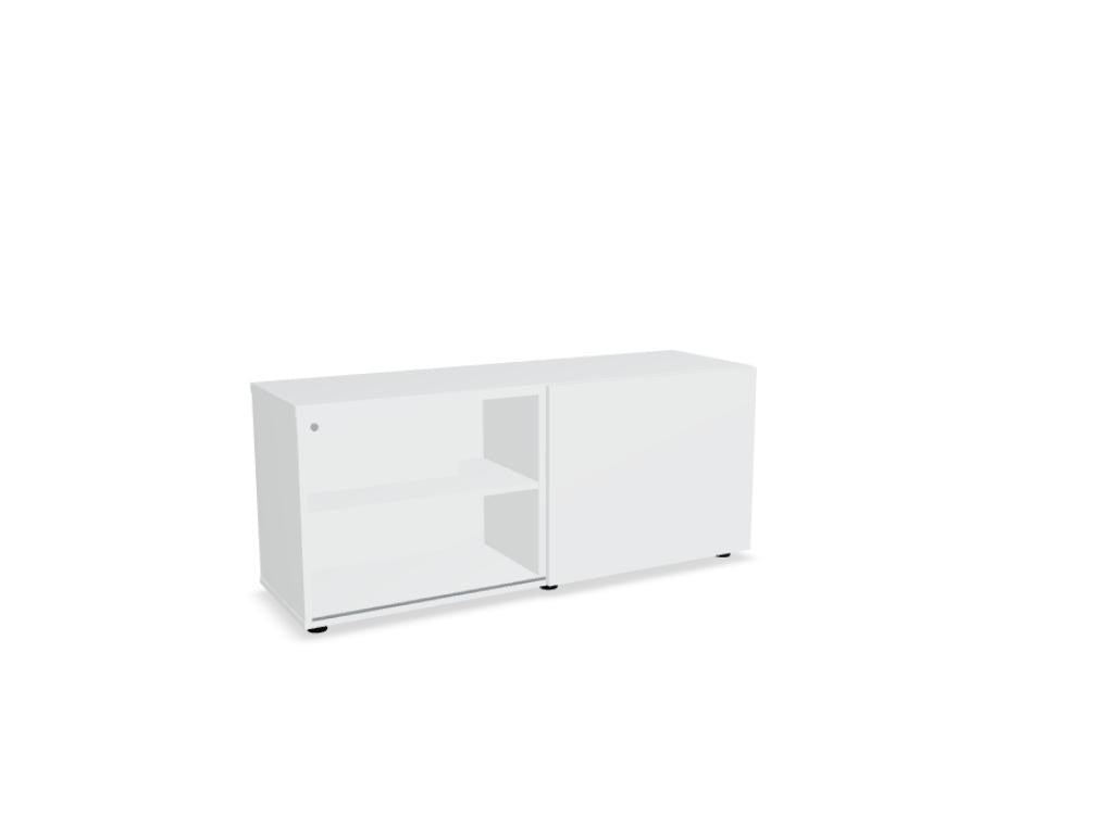 Chefzimmerschrank Standard von Mdd in Weiss Pastell mit Front in Eiche Natur, Schubladen und offenen Regalfächern aus Melaminplatte.