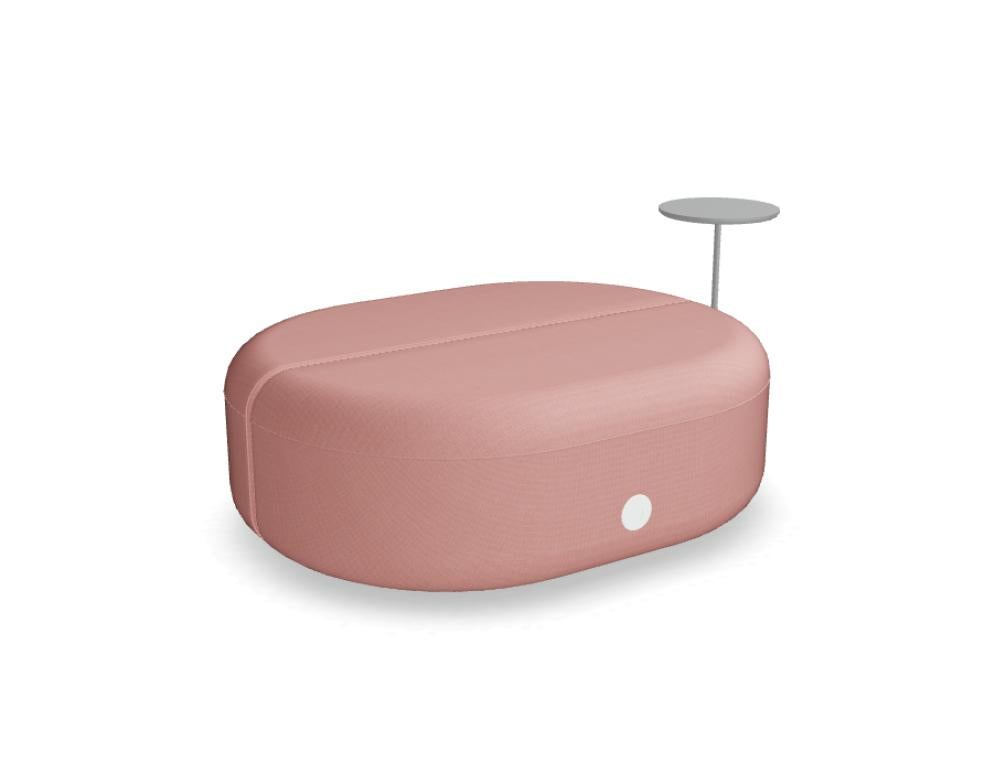 Hocker Artiko von Mdd, gepolsterte Sitzfläche in Himmelblau, rundes Design mit Gestell aus Spanplatte und Wellfederung.