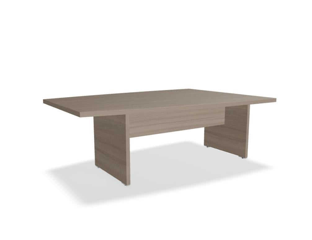 Chefzimmer-Tisch Mito von Mdd in Bernsteineiche, Melaminplatte mit ABS-Umleimer, Wangenfuss aus HPL, rechteckige Tischform.
