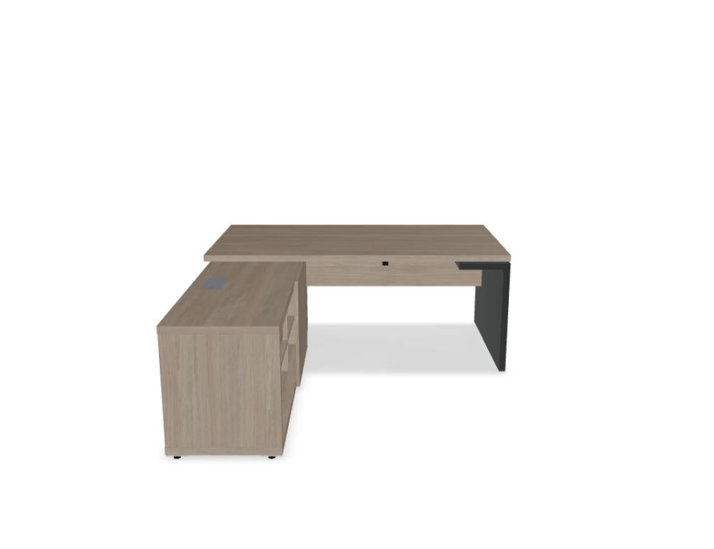 Bild zeigt den Mito MIT2 Chefschreibtisch von Mdd in modernem, minimalistischem Design mit hellen Holztönen, großzügiger Arbeitsfläche und integrierten Kabelkanälen