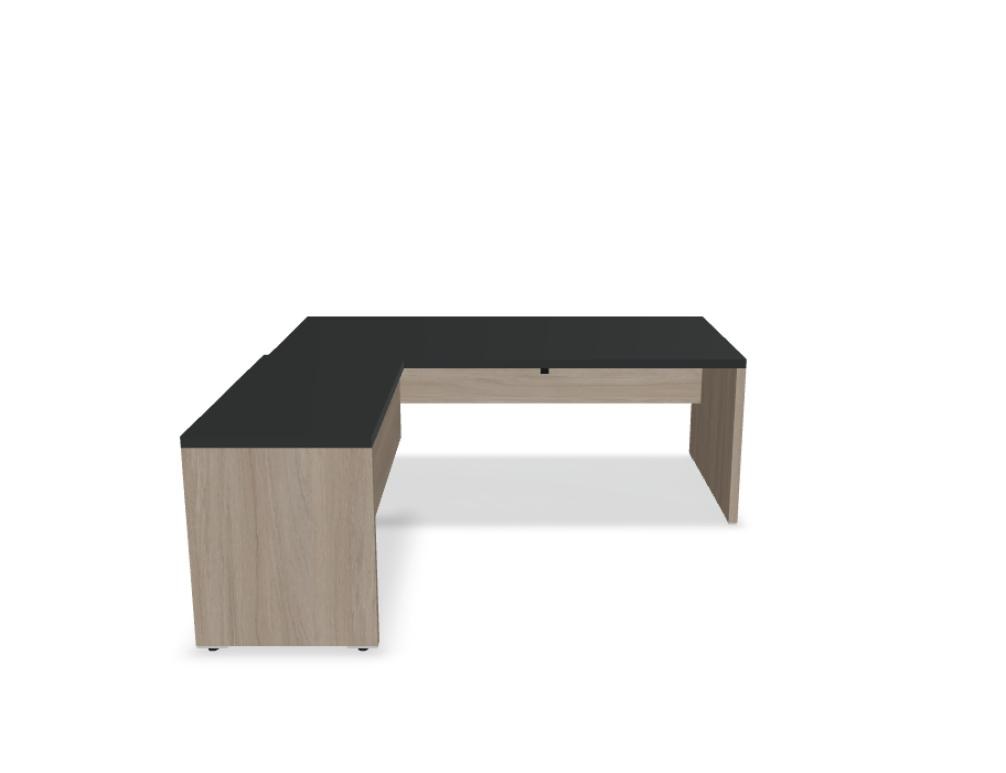 Chefschreibtisch Mito Fenix von Mdd mit schwarzer matter FENIX-Platte, Wangenfuss aus HPL und optionalem Managerschrank.