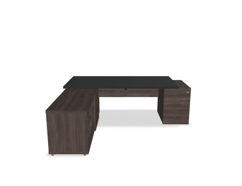 Mito Fenix MITF1KDL Chefschreibtisch von Mdd mit dunkler Platte, integriertem Sideboard und klarer Linienführung fürs Büro
