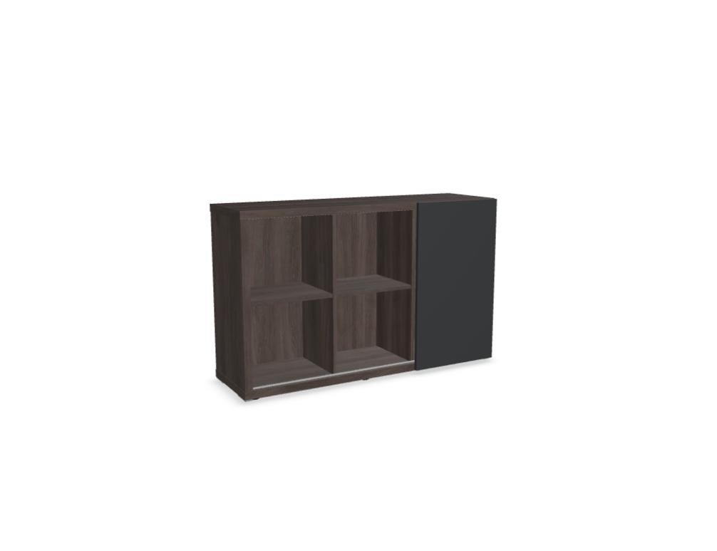 Mito Chefzimmerschrank von Mdd in Bernsteineiche mit schwarzem Ansatztisch, Schiebetür, Schublade und Plattenfachböden aus Melamin.