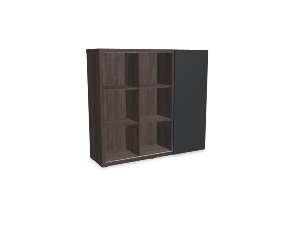 Mito Chefzimmerschrank von Mdd in Bernsteineiche mit schwarzem Ansatztisch, Schiebetür, Schublade und Plattenfachböden aus Melamin.