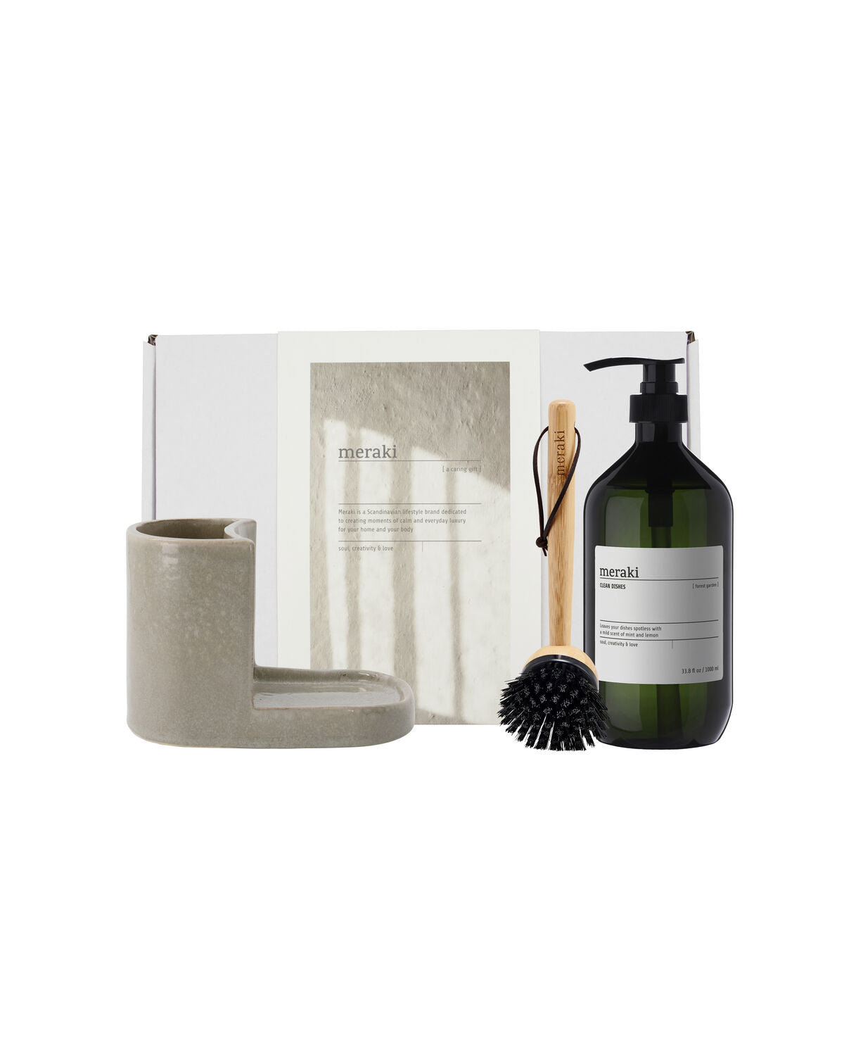 Gift box, grey holder + nature brush + forest garden dish wash, 1000 ml in White präsentiert im Onlineshop von KAQTU Design AG. Lebensmittel ist von Meraki