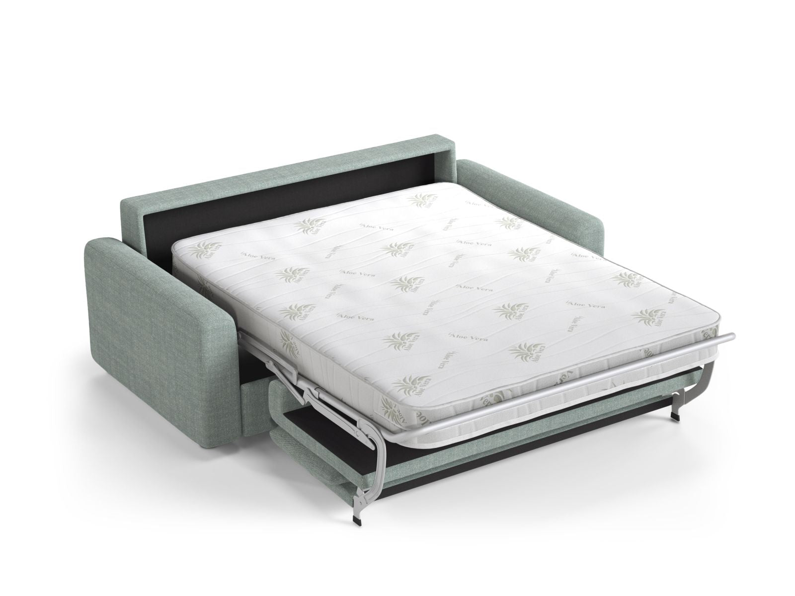 Modernes 3-Sitzer Sofa David in sanftem Mintgrün, vielseitig einsetzbar als Schlafsofa für gemütliche Nächte und stilvolle Einrichtung.