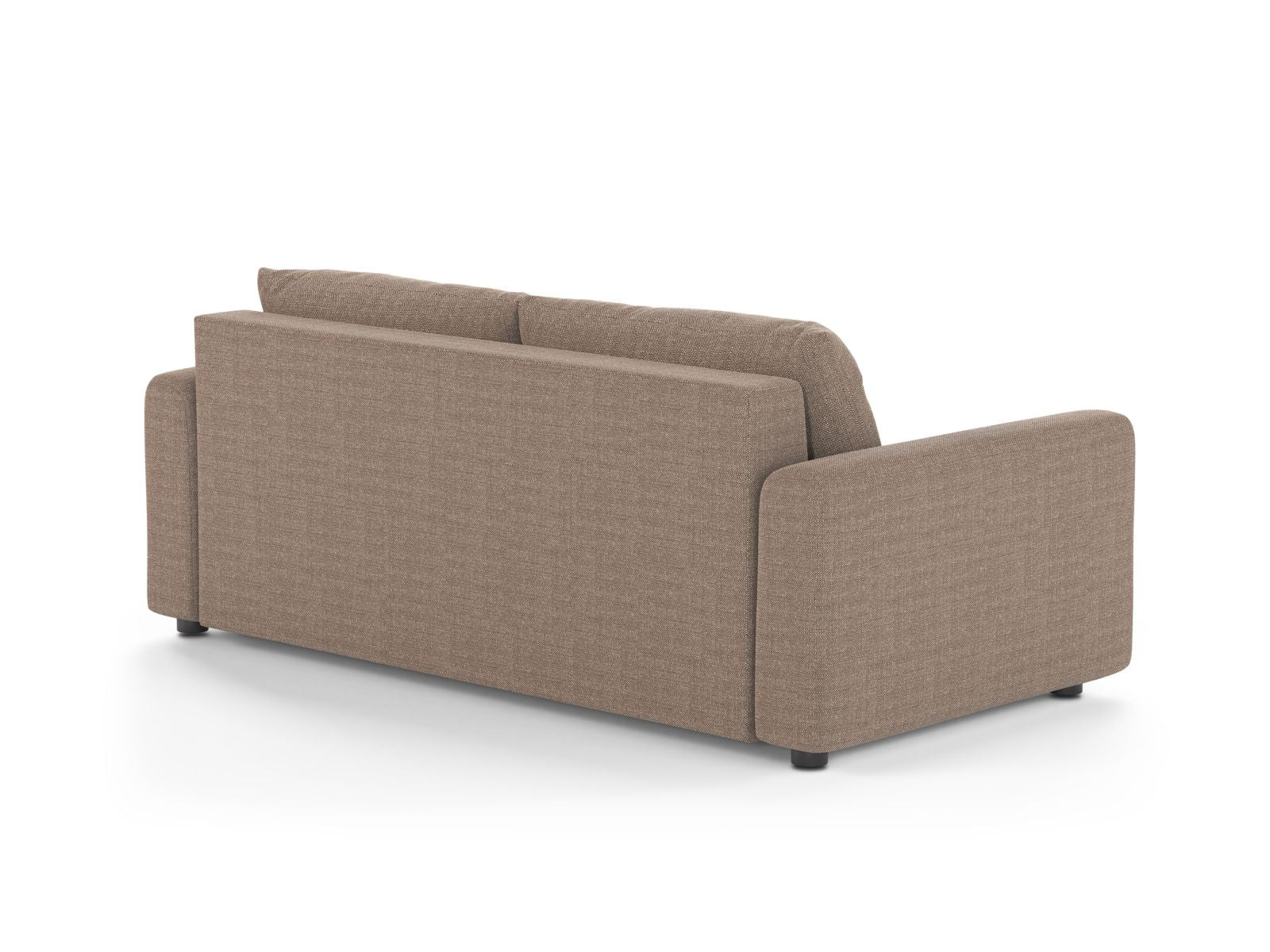 Stylisches 3-Sitzer Bettsofa David in sanftem Braun, perfekt für entspannte Stunden und als komfortable Schlafgelegenheit für Übernachtungsgäste.