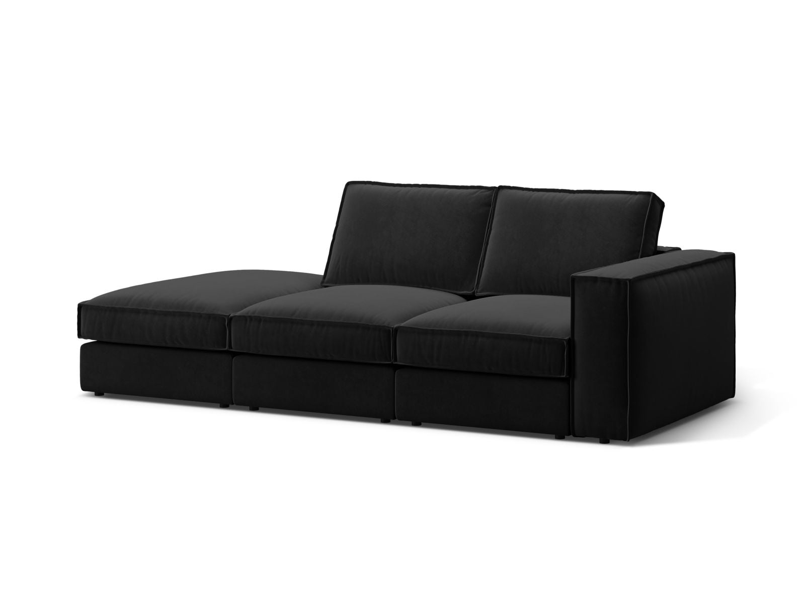 Elegantes 3-Sitzer Sofa Pola Open End links in stilvollem Schwarz, ideal für moderne Wohnräume, erhältlich bei KAQTU Design AG.