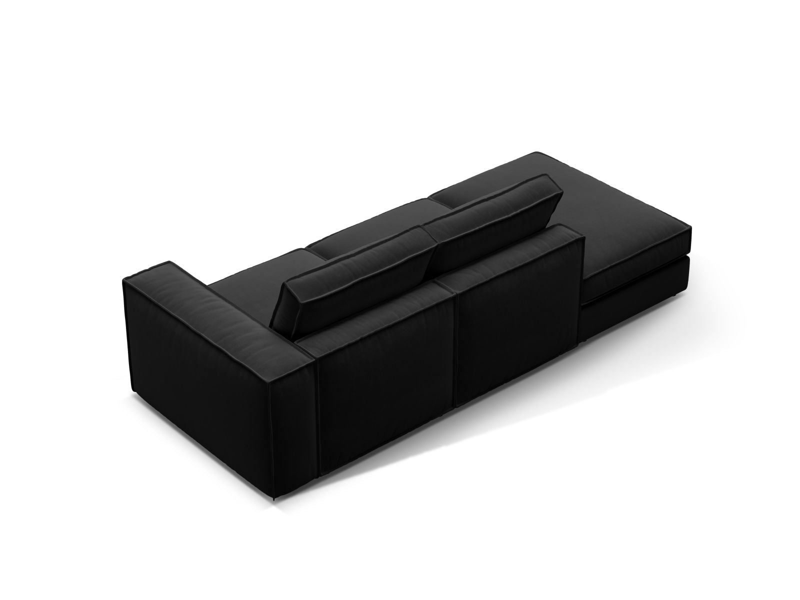 Elegantes 3-Sitzer Sofa Pola Open End links in klassischem Schwarz, ideal für moderne Wohnräume und gemütliche Stunden mit Freunden.