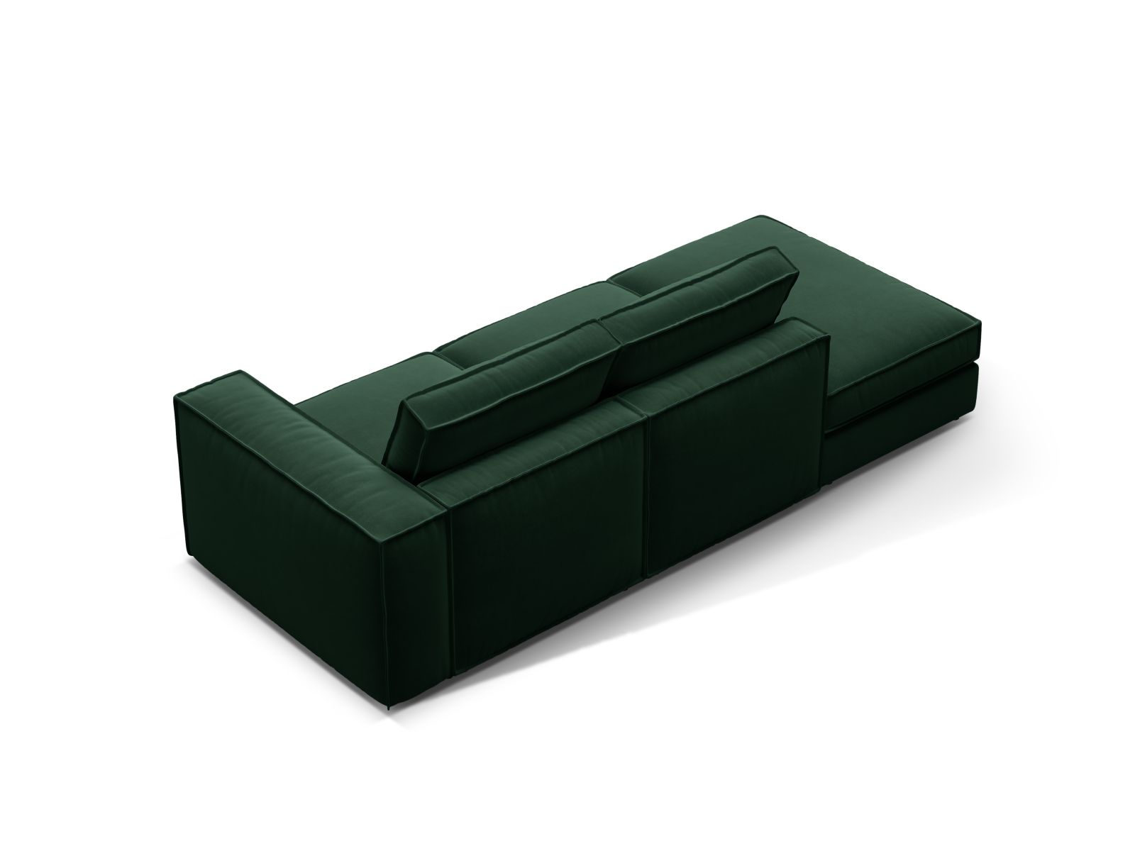 Elegantes 3-Sitzer Sofa Pola Open End links in edlem Flaschengrün, ideal für moderne Wohnräume und entspannte Atmosphäre.