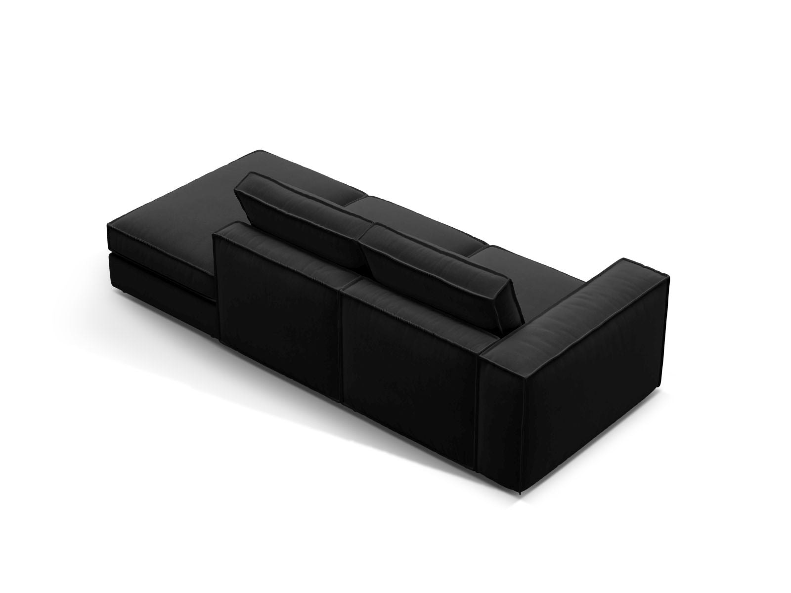 Elegantes 3-Sitzer Sofa Pola mit offenem Ende rechts in Schwarz, ideal für moderne Wohnräume und gemütliche Entspannung.