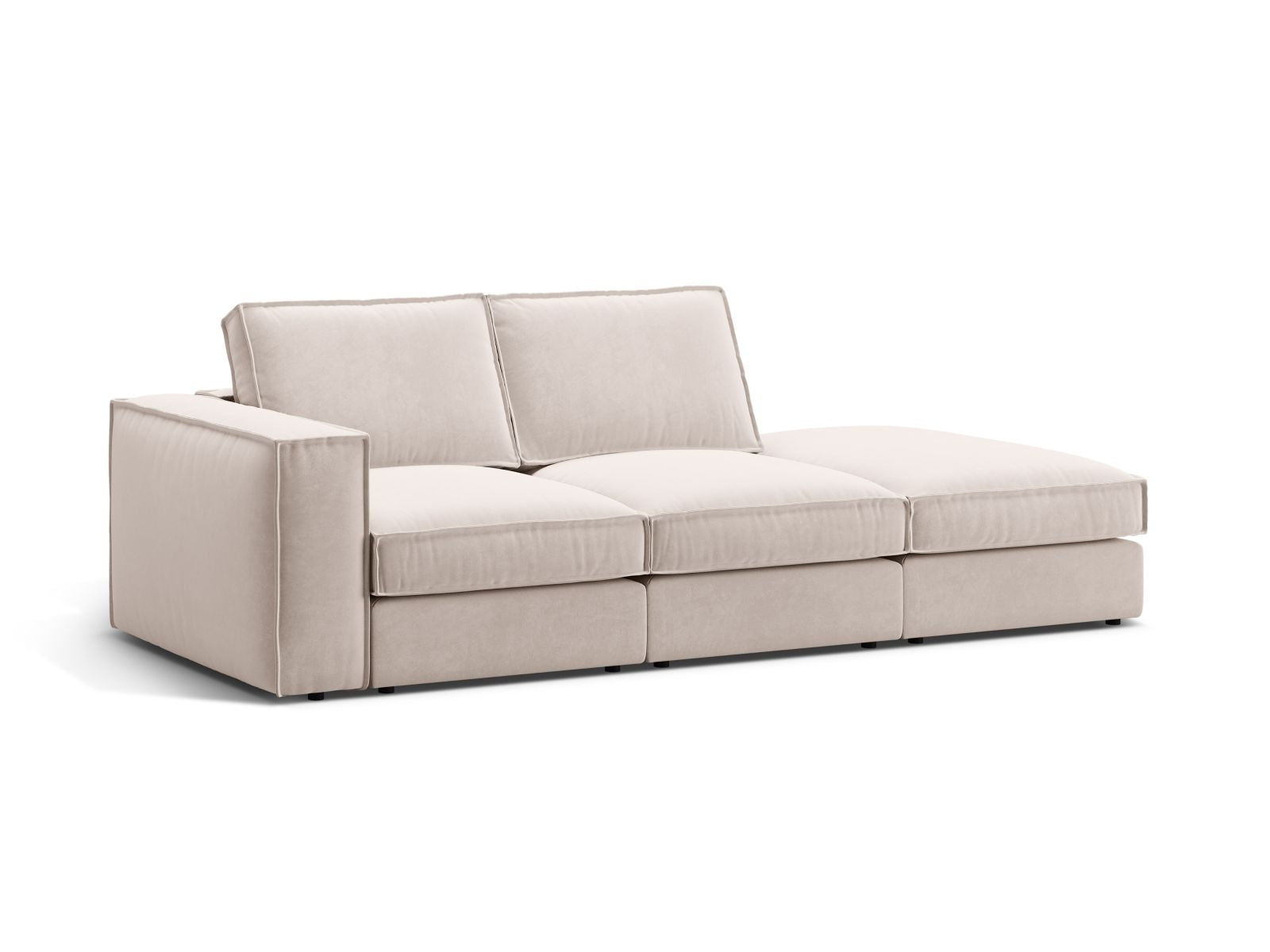 Beige 3-Sitzer Sofa Pola mit offenem Ende rechts, stilvolles und modernes Design für Ihr Wohnzimmer, erhältlich bei KAQTU Design AG.