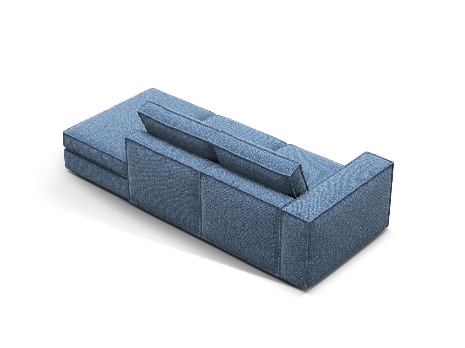Elegantes 3-Sitzer Ecksofa Open End rechts Pola in trendigem Blau, ideal für stilvolle Wohnräume und entspannte Abende.