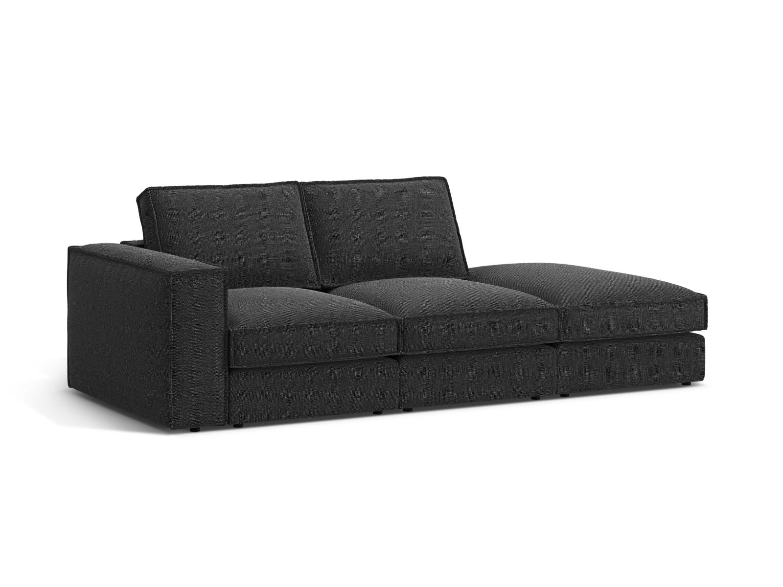 Elegantes 3-Sitzer Ecksofa Open End rechts Pola in stilvollem Schwarz, ideal für moderne Wohnräume, erhältlich bei KAQTU Design AG.