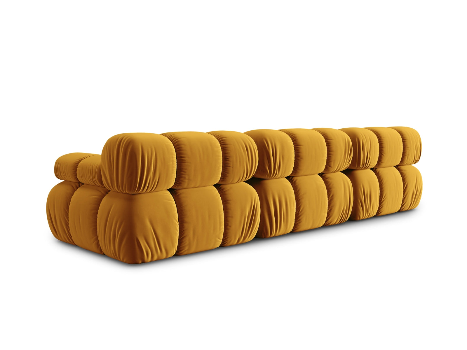 Modulares 3-Sitzer Sofa Bellis in stilvollem Gelb-Blau aus Velours, ideal für kreative Raumgestaltung und gemütliche Stunden.
