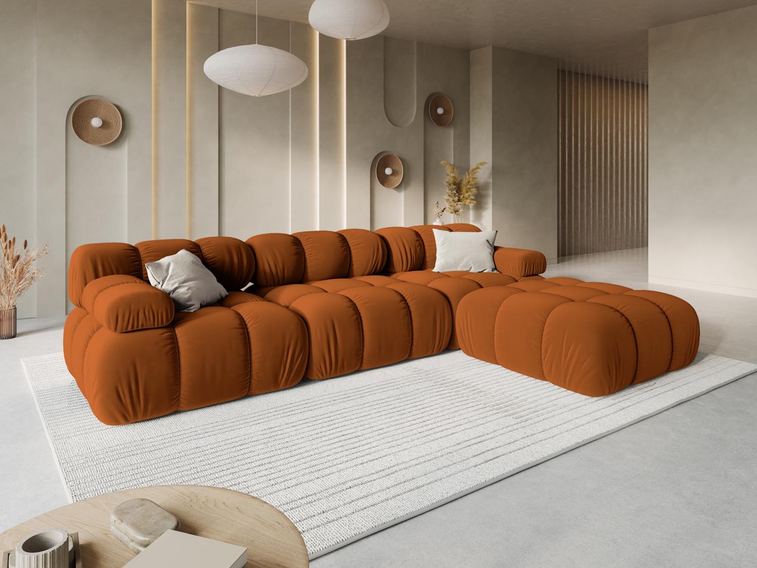 Entdecken Sie das stilvolle Bellis Velour Sofa von Micadoni – ein 3-Sitzer mit modularer Flexibilität, ideal für Ihr modernes Zuhause.