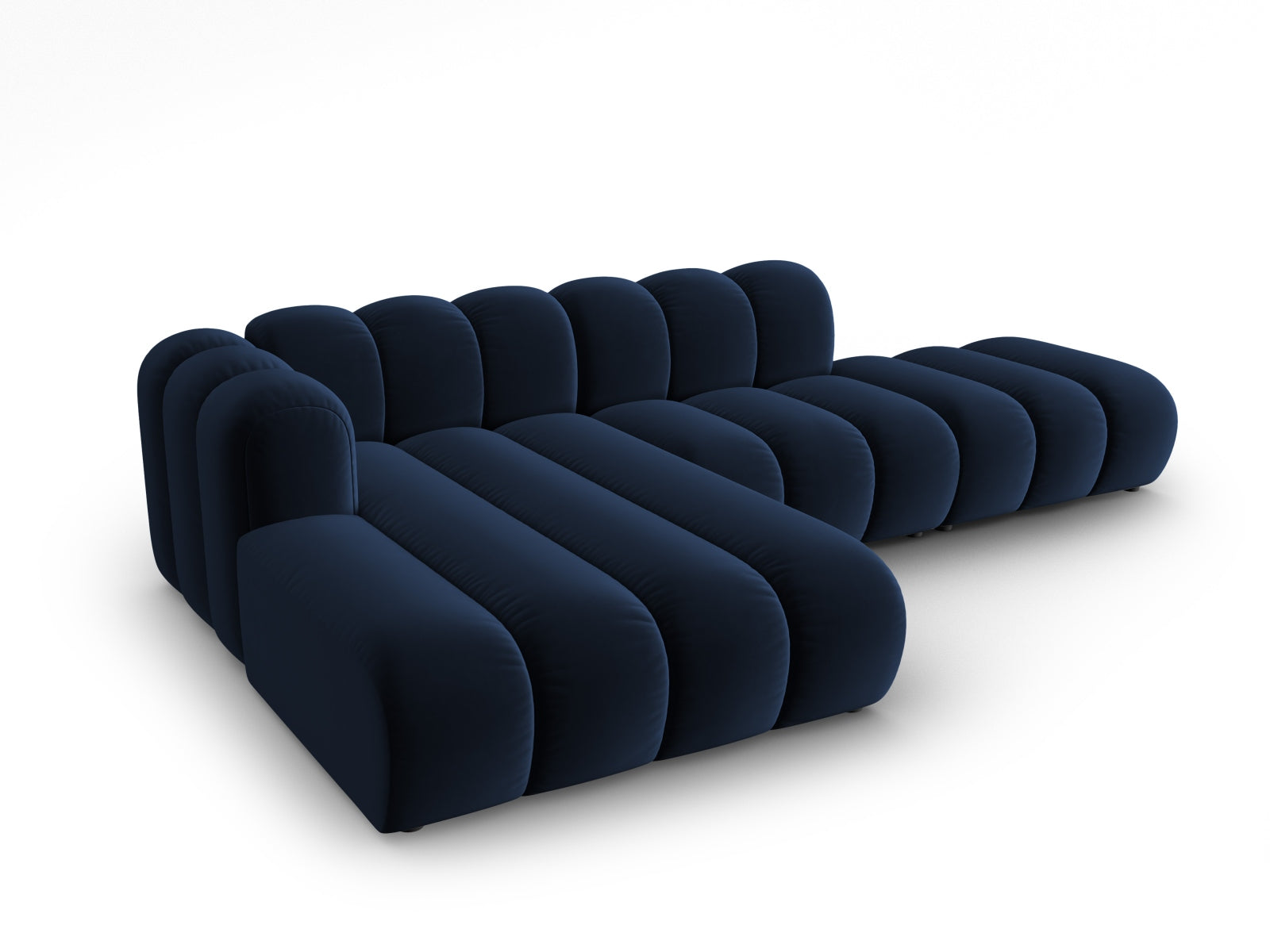 Modulares Ecksofa in Royal Blue, 5-Sitzer mit luxuriösem Velourbezug, perfekt für moderne Wohnkonzepte und gemütliche Abende.
