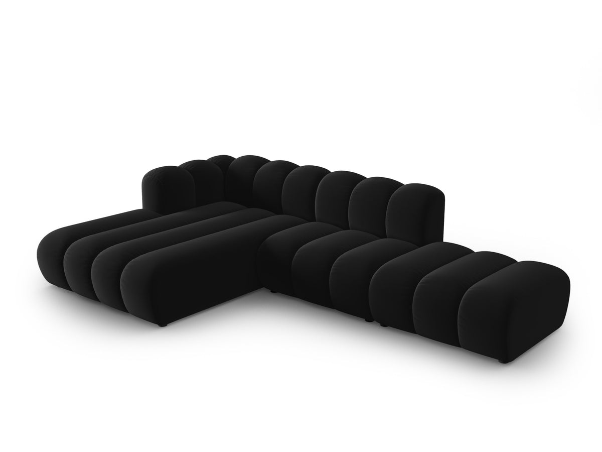 Lupine Velour modulares Ecksofa open links 5 Sitzer in Black-Salvador präsentiert im Onlineshop von KAQTU Design AG. L-Sofa links ist von Micadoni