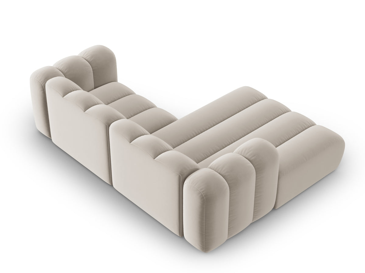 Lupine Velour modulares Ecksofa links 3 Sitzer in Beige-Salvador präsentiert im Onlineshop von KAQTU Design AG. L-Sofa links ist von Micadoni