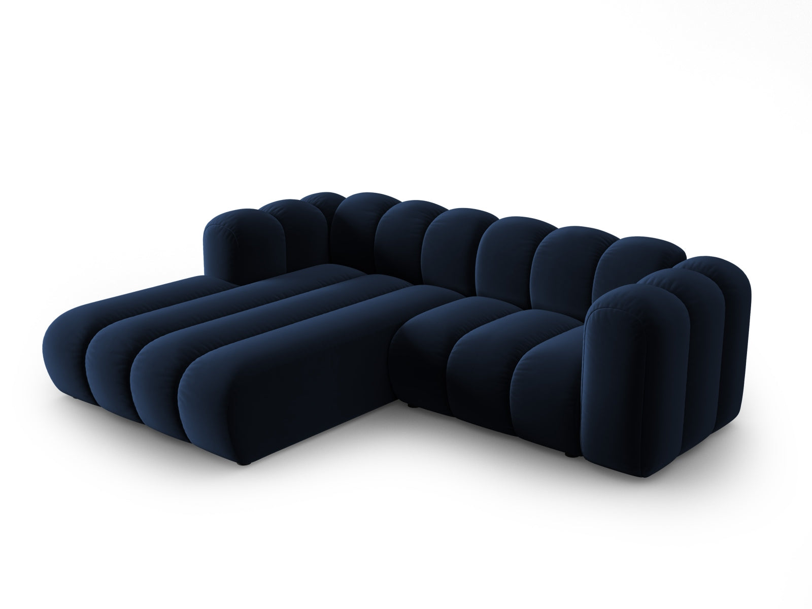 Elegantes, modulares Ecksofa in Royal Blue mit 3 Sitzen, ideal für stilvolle Wohnräume, präsentiert von Micadoni.