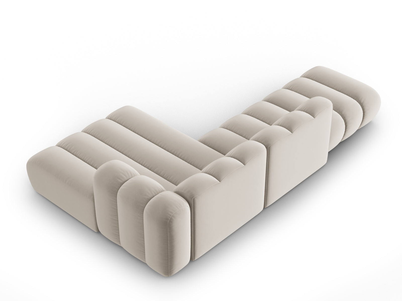 Lupine Velour modulares Ecksofa open rechts 5 Sitzer in Beige-Salvador präsentiert im Onlineshop von KAQTU Design AG. L-Sofa rechts ist von Micadoni