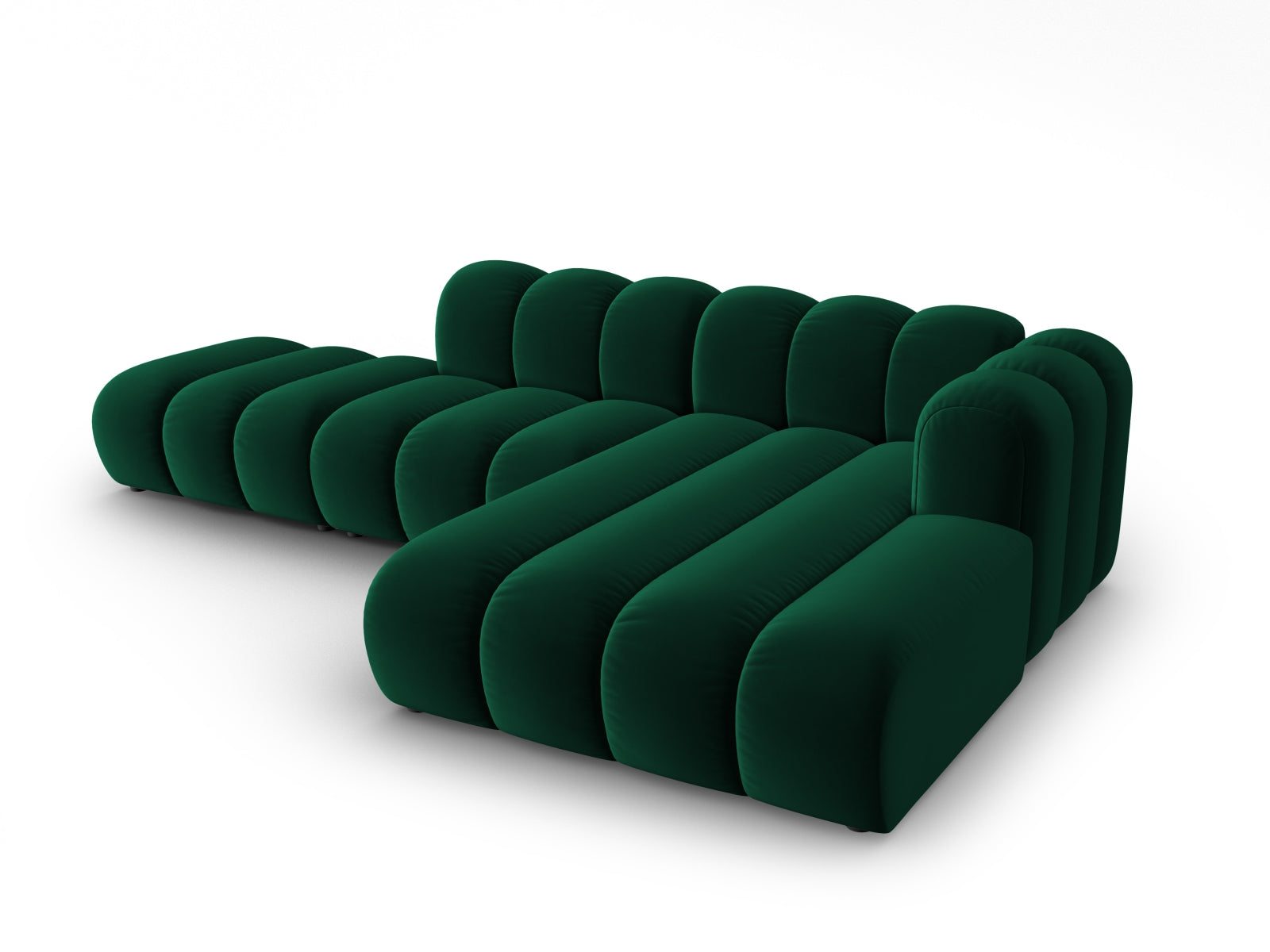 Modulares Ecksofa in edlem Bottle Green, 5-Sitzer, ideal für moderne Wohnkonzepte und gemütliche Zusammenkünfte.