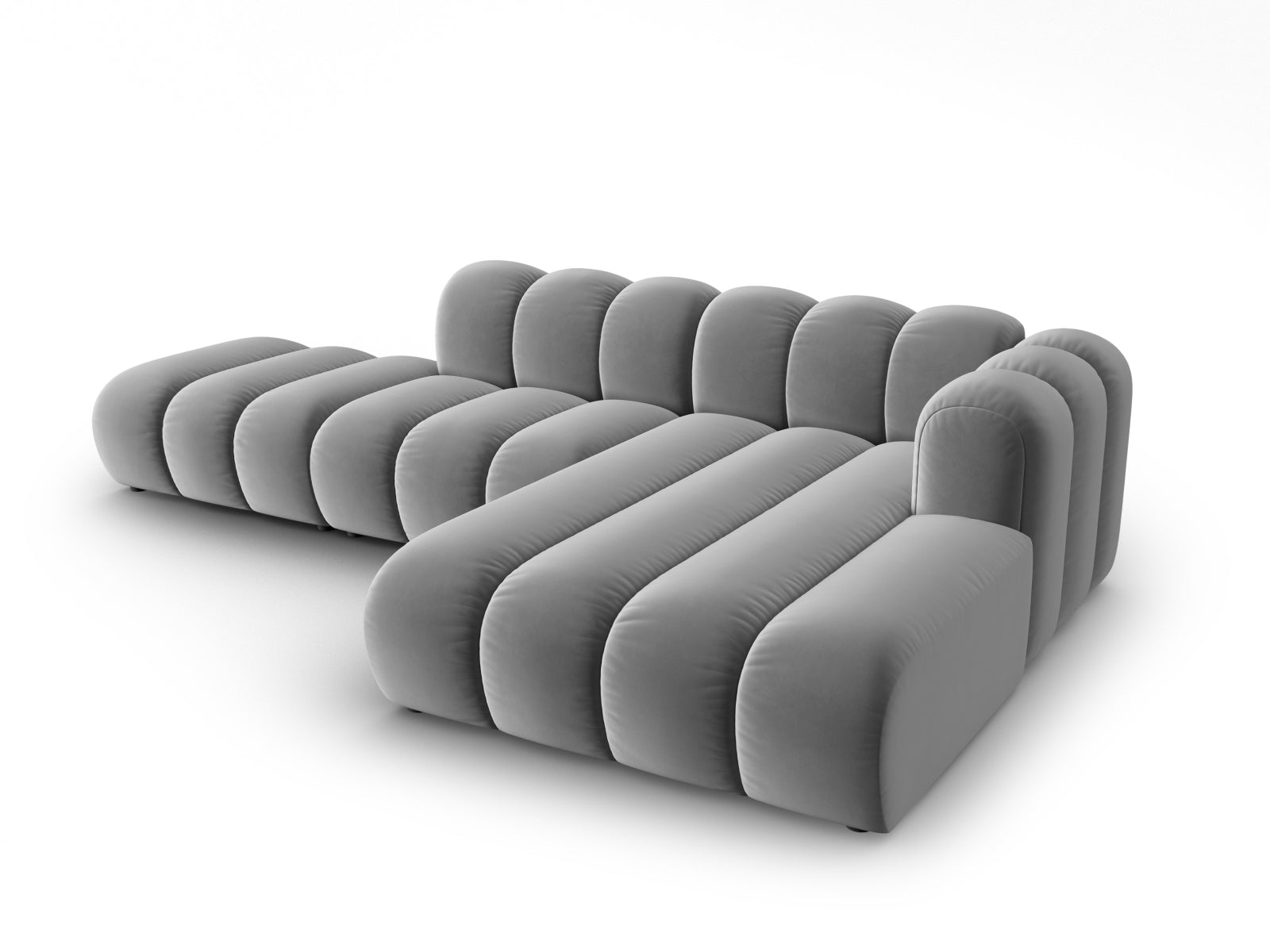 Lupine Velour modulares Ecksofa open rechts 5 Sitzer in Grey-Salvador präsentiert im Onlineshop von KAQTU Design AG. L-Sofa rechts ist von Micadoni