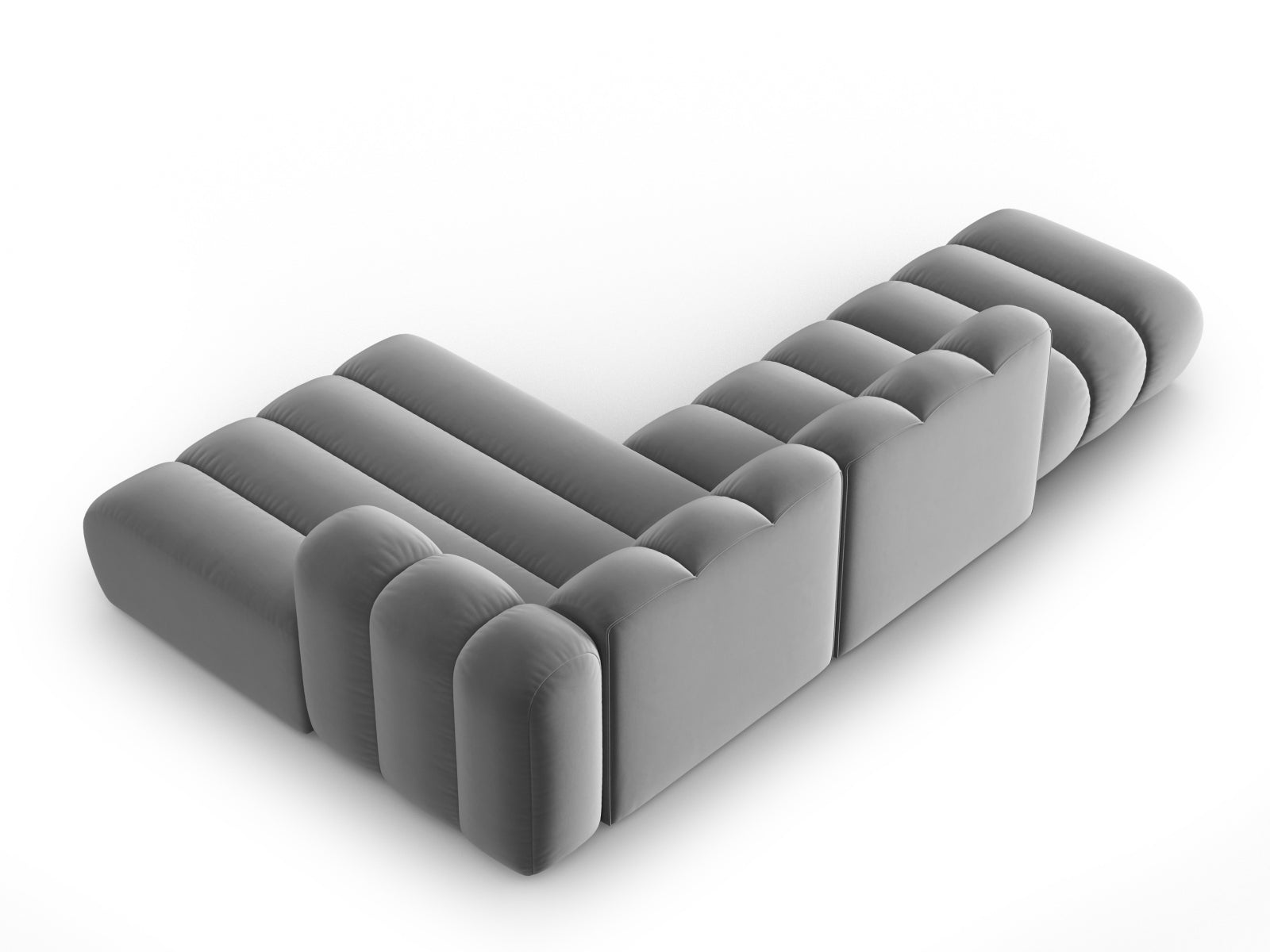 Lupine Velour modulares Ecksofa open rechts 5 Sitzer in Grey-Salvador präsentiert im Onlineshop von KAQTU Design AG. L-Sofa rechts ist von Micadoni