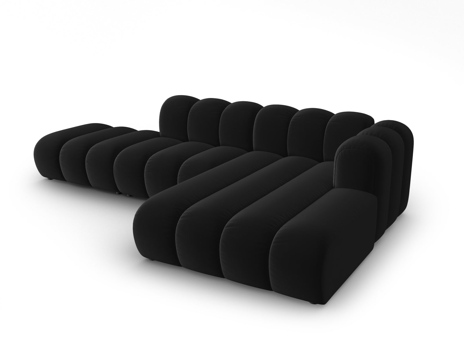 Modulares 5-Sitzer Ecksofa in hochwertigem Velours, offene rechte Seite, perfekt für moderne und gemütliche Wohnlandschaften von Micadoni.