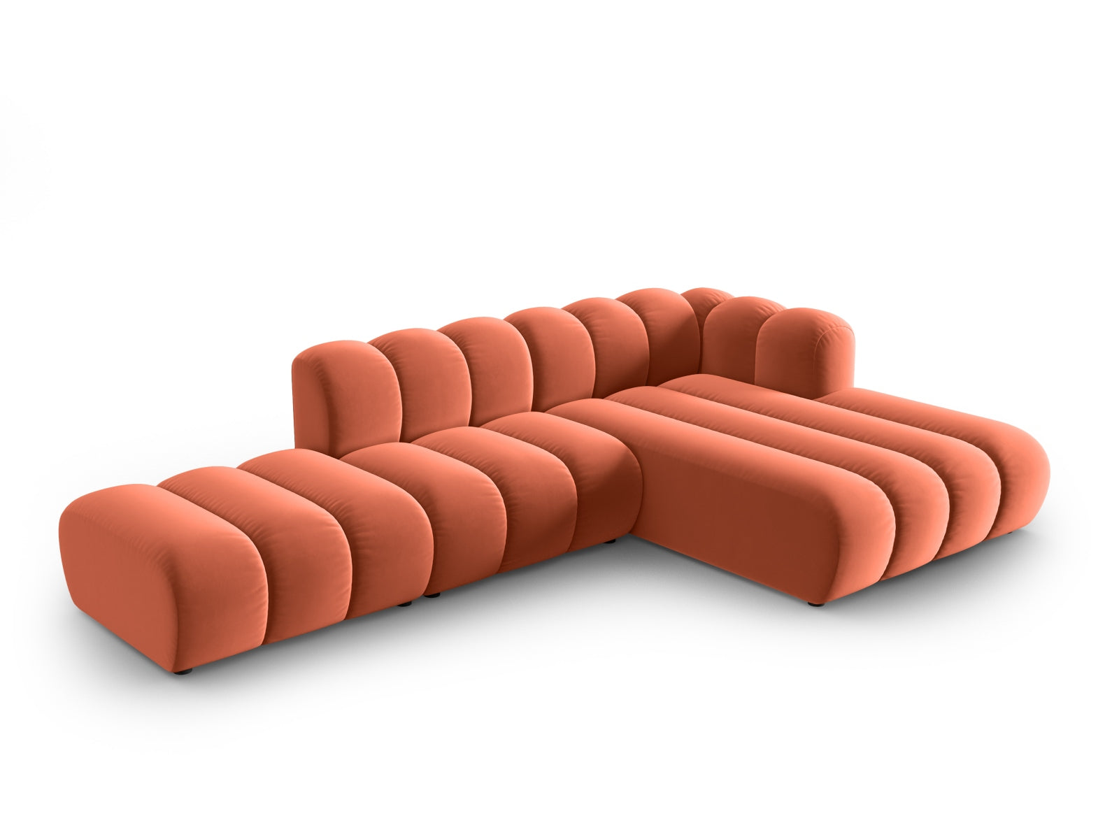 Lupine Velour modulares Ecksofa open rechts 5 Sitzer in Coral-Salvador präsentiert im Onlineshop von KAQTU Design AG. L-Sofa rechts ist von Micadoni