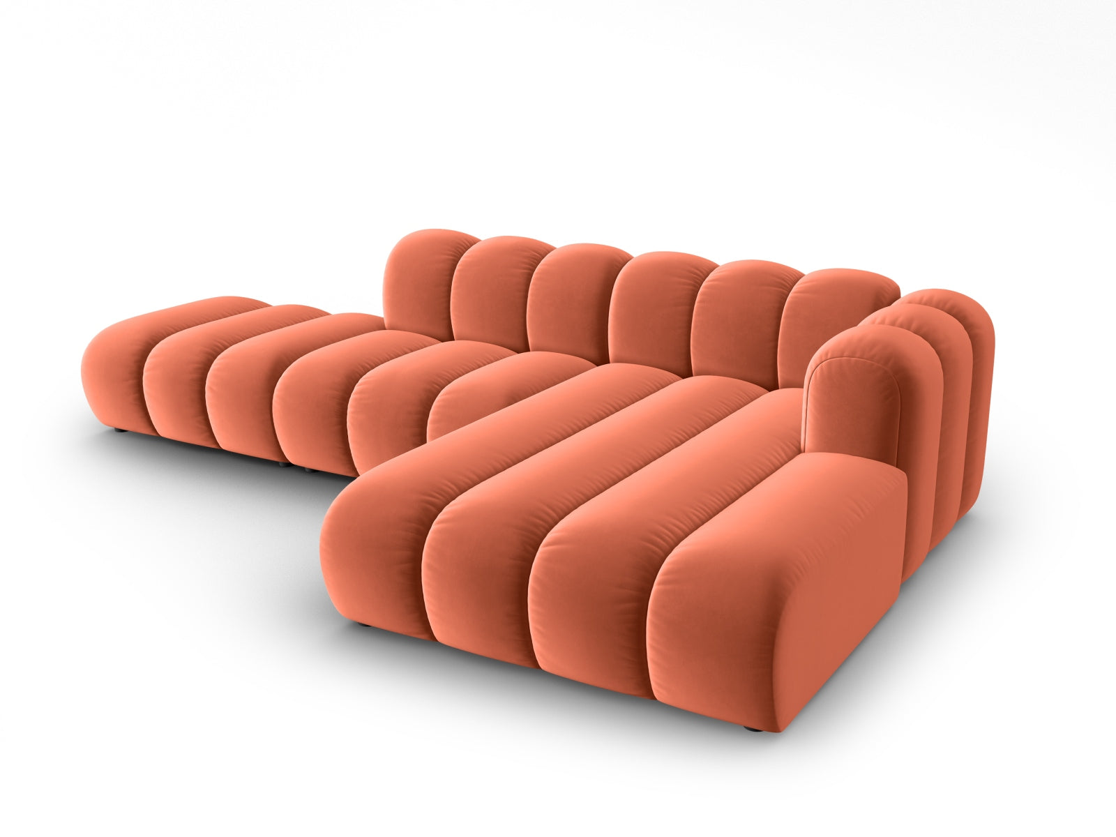 Lupine Velour modulares Ecksofa open rechts 5 Sitzer in Coral-Salvador präsentiert im Onlineshop von KAQTU Design AG. L-Sofa rechts ist von Micadoni