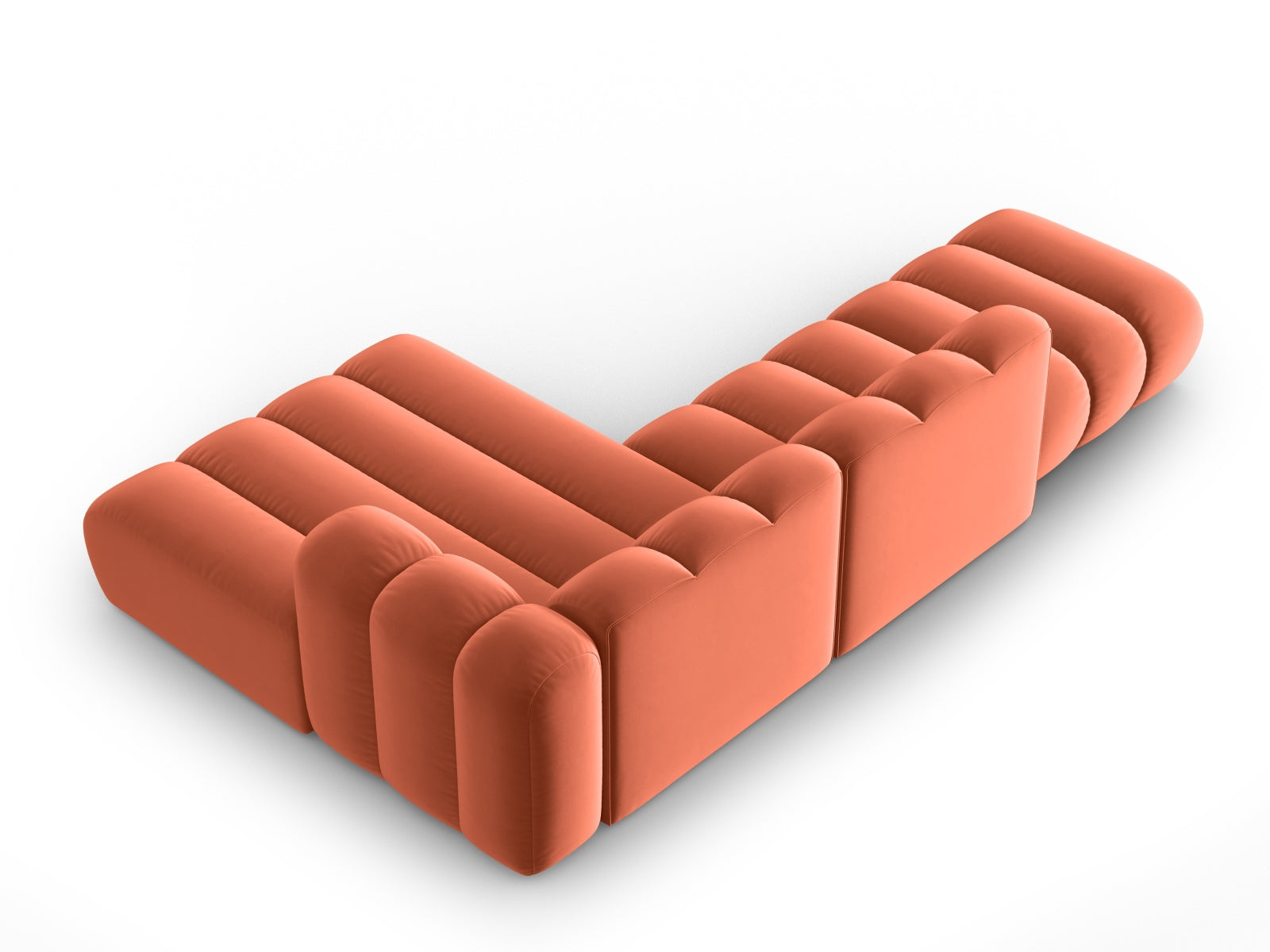 Lupine Velour modulares Ecksofa open rechts 5 Sitzer in Coral-Salvador präsentiert im Onlineshop von KAQTU Design AG. L-Sofa rechts ist von Micadoni