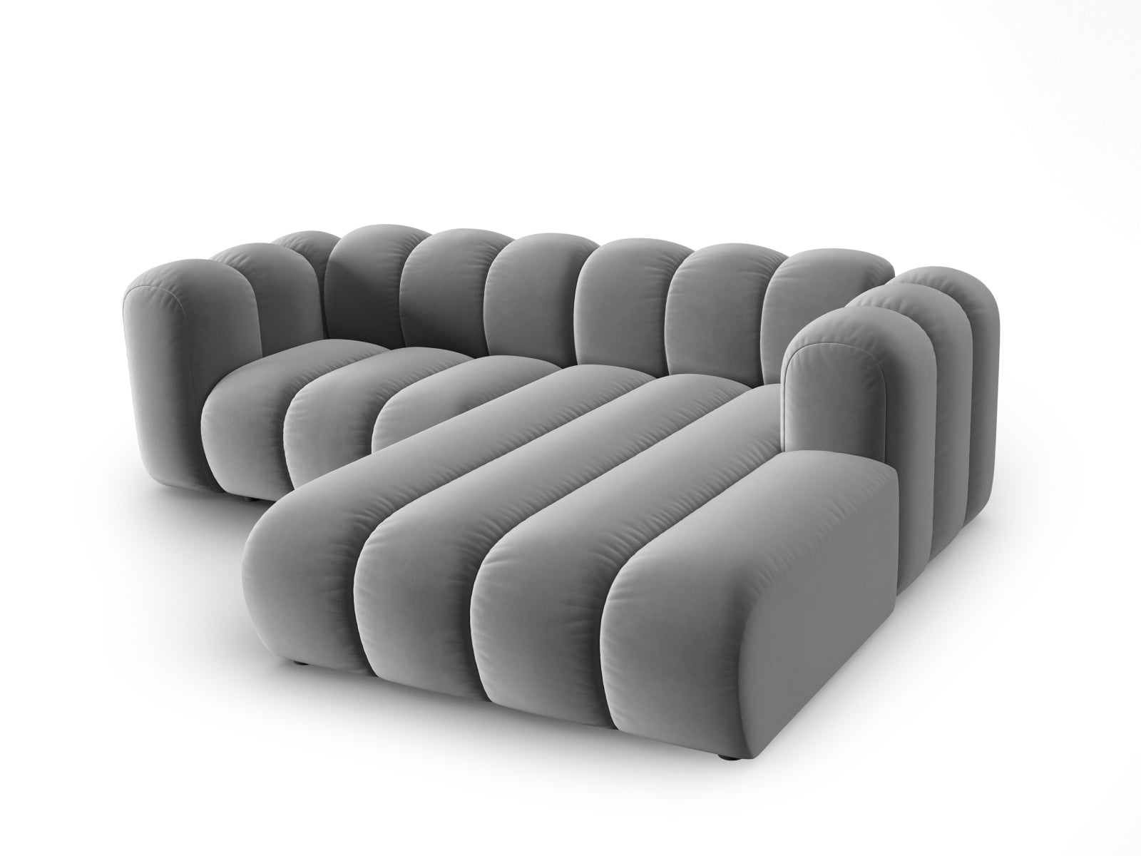 Erleben Sie das Lupine Velour Ecksofa rechts 3 Sitzer von Micadoni – ein elegantes, modulares Sofa, das Stil und Komfort in Ihr Zuhause bringt.