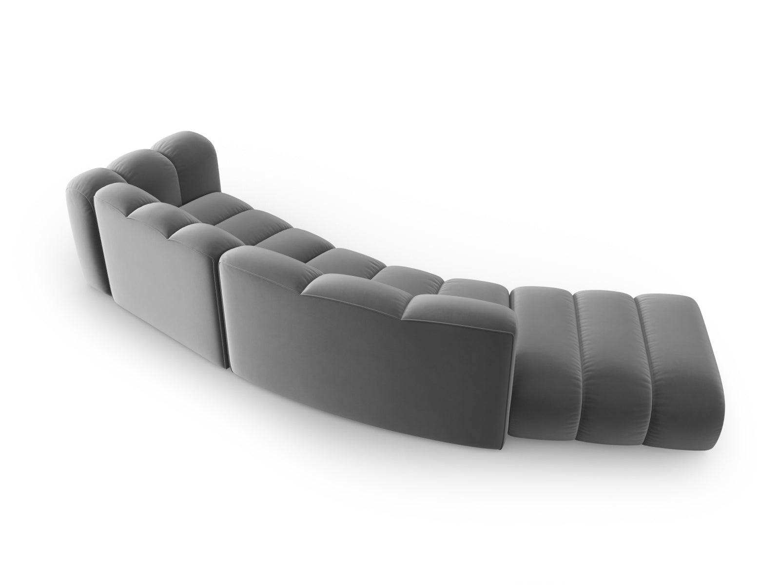 Modulares 5-Sitzer Sofa Lupine in grauem Velours, linksseitig, perfekt für moderne Wohnkonzepte und gemütliche Entspannung.